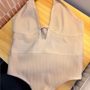 PrettyLittleThing Nude Ribbed Bodysuit